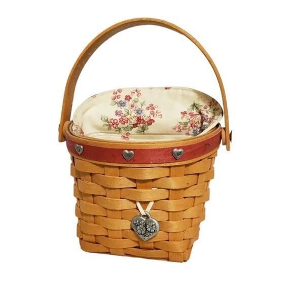 Longaberger Basket 2001 Sweetheart Red Love Notes Fabric Plastic Lined Charm - Picture 1 of 11